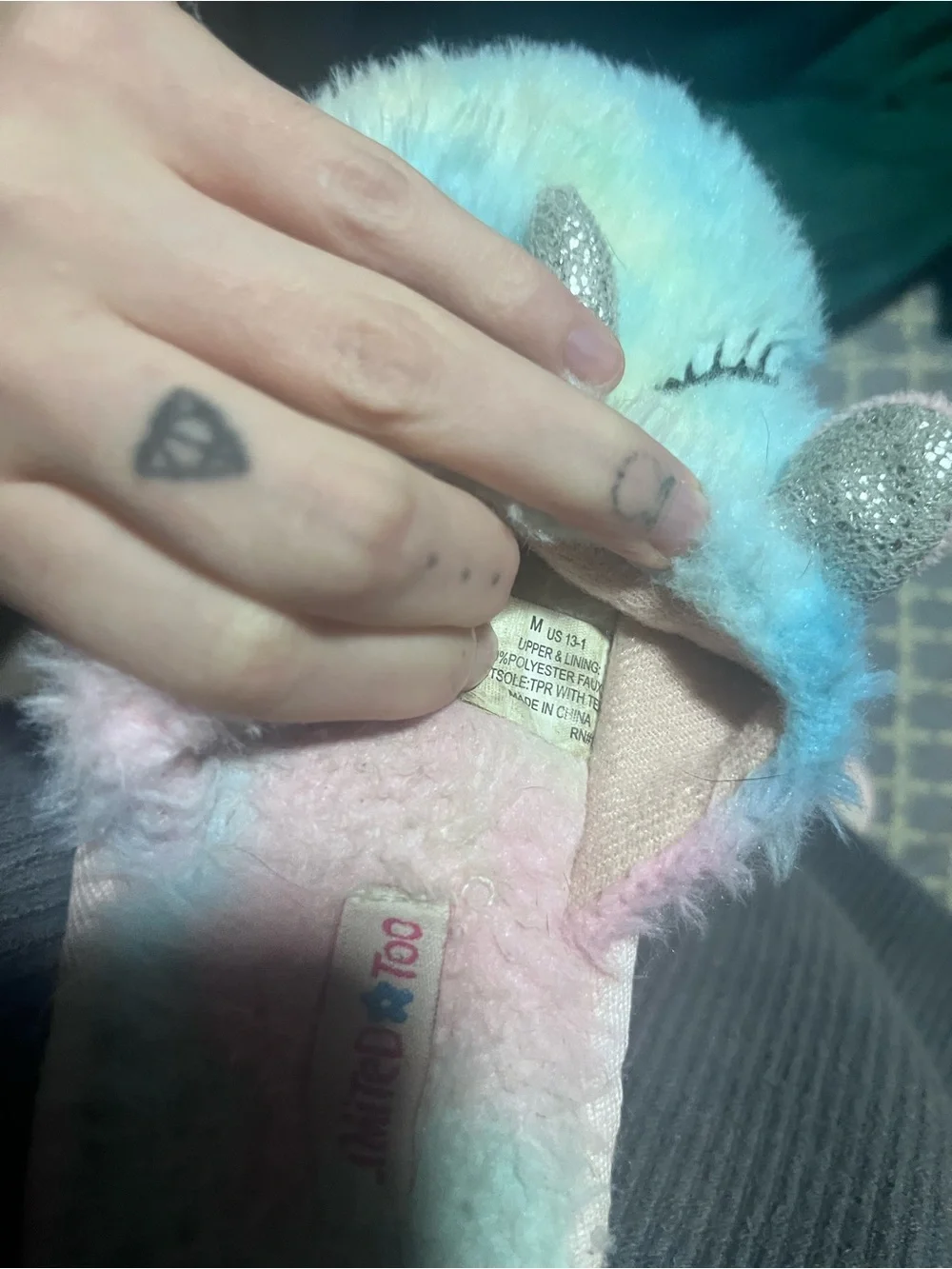 🕸️ (10 for $10)' Pastel Unicorn Fuzzy Slippers - Blue, Pink, White